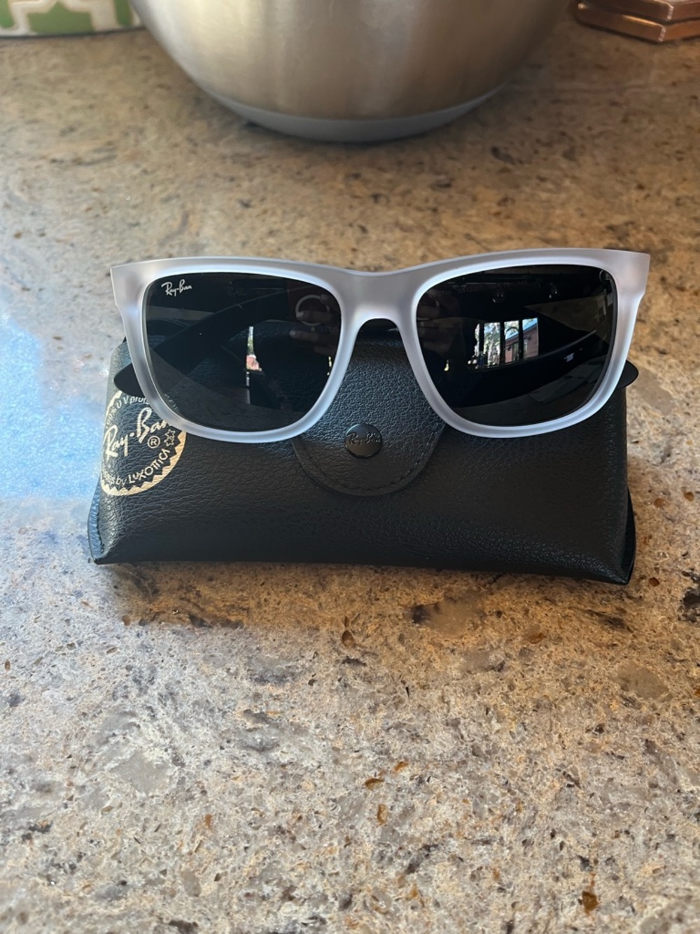 Ray-Ban Matte White Frame Sunglasses with Black Lenses